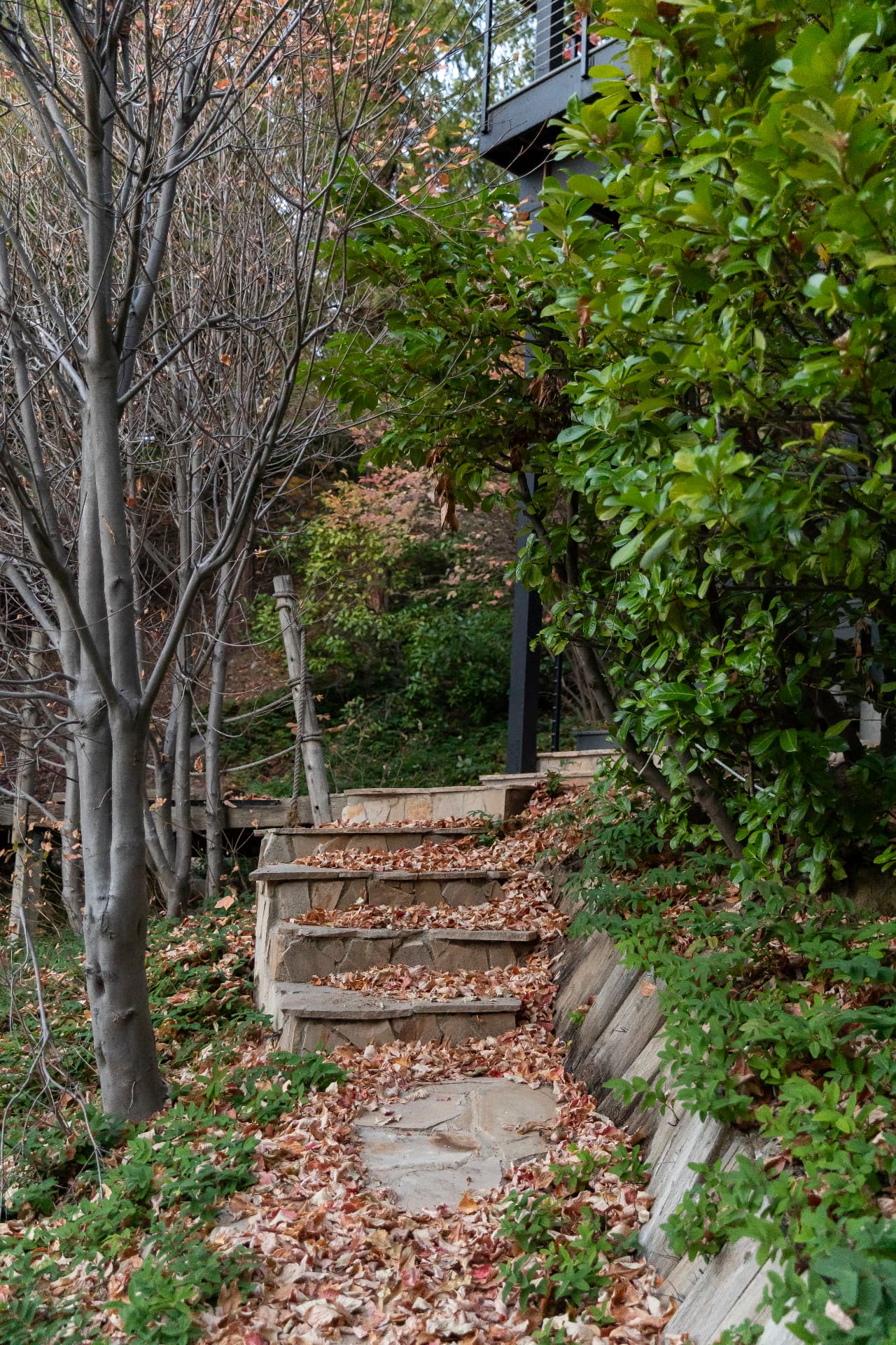 Stone trail steps winding through the private grounds
