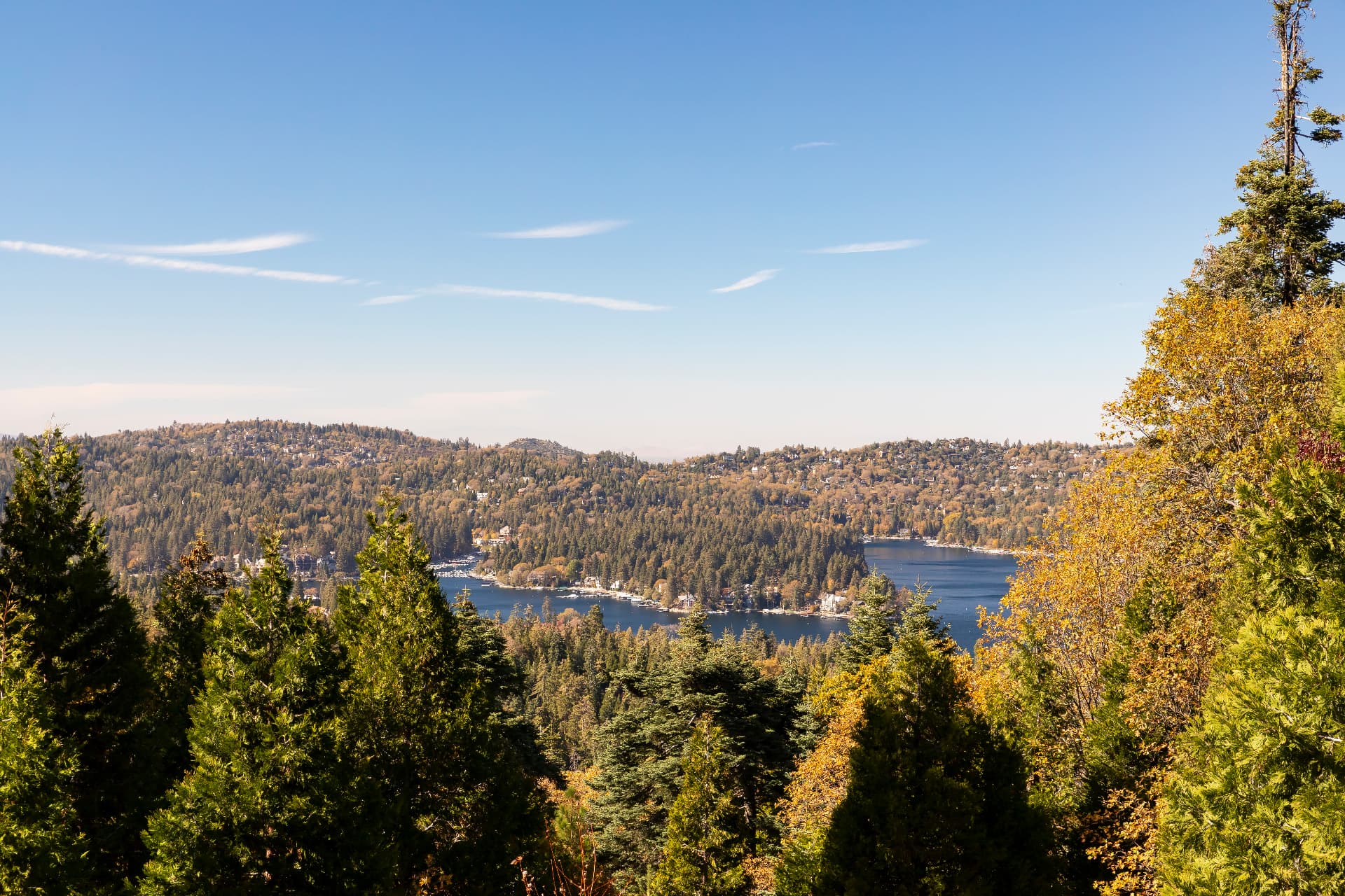 Lake Arrowhead beyond the wooded hills